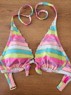 Victoria's Secret Women’s Neon Rainbow Stripe Tie-Front Bikini Top 32DD